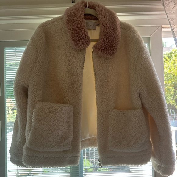 Lush Jackets & Blazers - Lush Cream Teddy Jacket with Pink Collar